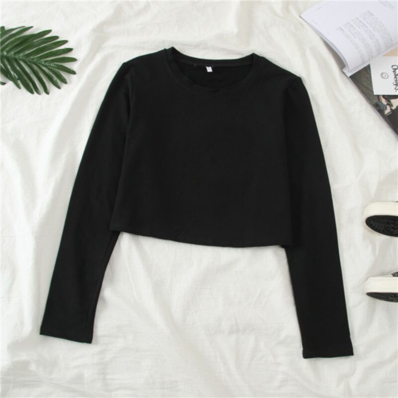 Ladies Cotton T-Shirt With Long Sleeve Round Neck For Autumn 